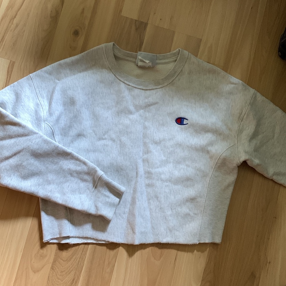 champion crewneck cropped light gray xs